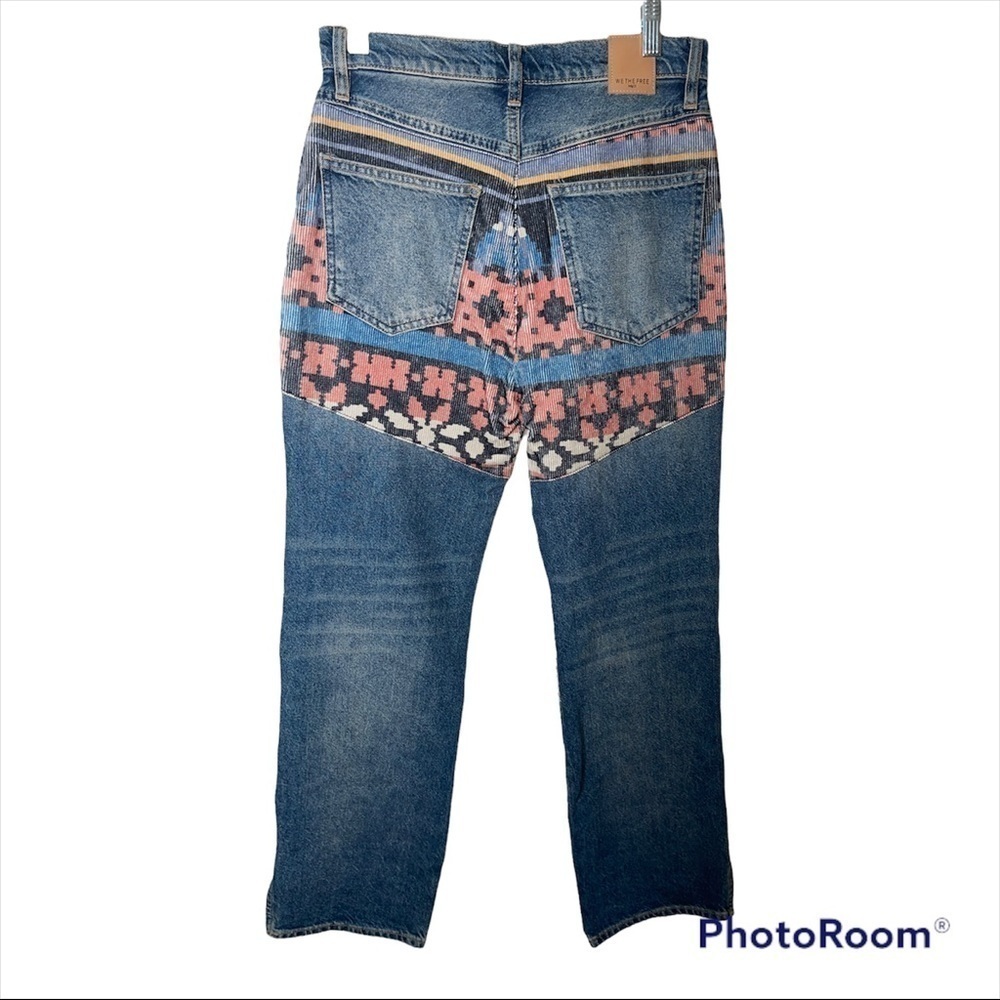 Free People Patchwork Straight Leg Jeans Size 26 Boho Festival Denim - Picture 11 of 13